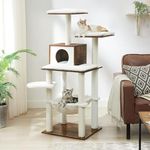 Feandrea WoodyWonders Cat Tree, Modern Cat Tower for Indoor Cats, 54.3-Inch Multi-Level Cat Condo, Ultra-Soft Plush, Scratching Posts, Hammock, Removable, Washable Cushions, Rustic Brown UPCT164X01