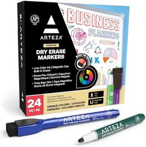 ARTEZA Fine Tip Dry Erase Markers with Eraser, Pack of 24 Magnetic Dry Erase Pens, 12 Assorted Colors Whiteboard Markers