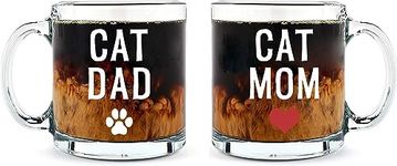 Cat Dad Cat Mom 11 oz Glass Coffee Mug for Cat Lovers Funny Cat Mug Quote Birthday Present