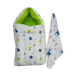 Kridlo 3-in-1 Baby Sleeping Bag & Carry Nest - Blue Daisy, Unisex, 0-6 Months + 100% Cotton Swaddle Wrap, 0-2 Years, Teal Dancing Deer Combo - Breathable Bedding Set for Newborns