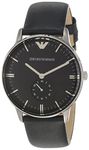 Emporio Armani Watch for Men , Two hand movement, 40MM Black Stainless Steel case with a Leather strap, AR0382