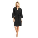 U2SKIIN Womens Robes, 100% Cotton Lightweight Robes 3/4 Sleeves Kimono Knit Soft Loungewear Short Bathrobe(Black,XL)