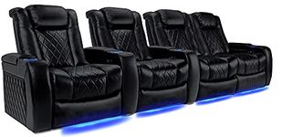 Valencia Tuscany XL Home Theater Seating | Premium Top Grain Italian Nappa 11000 Leather | Power Recline, Lumbar, & Headrest | Big & Tall XL Frame (Row of 4 Loveseat Right, Black)