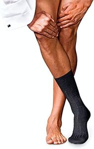 FALKE Men's No. 2 Dress Socks, Lightweight, Ultrasoft, Insulating, Luxurious Cashmere, Designer Crew Length Stockings, Grey (Anthracite Melange 3080), 8-9, 1 Pair