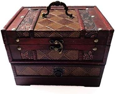 ISOTO Retro Vintage Wooden Jewelry Box Storage box Organizer Container Case Chest Trinket Box With mirror For Gilrs Girlfriend Women for Mother's Day 22 * 16 * 16cm (Style 2)