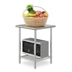 FIDOOVIVIA Kitchen Prep Table, Food Prep Worktable, 60 x 60 x 80cm 2-Tiers Stainless Steel Tables Catering Kitchen Island Table Silvery with Adjustable Wire Undershelf for Commercial Home Restaurant