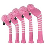 Scott Edward Knit Golf Club Cover for Woods and Driver Set of 5 Head Covers Protect Driver Wood(460cc) 1 Fairway Wood2 and Hybrid/UT2 with Rotating Club Number Tags (Pink Stripes)