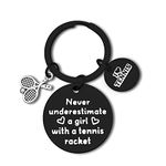 Tennis Girl Gifts Tennis Players Gifts Keychain Tennis Lovers Gifts Tennis Team Gifts Inspirational Jewelry for Tennis Teens Girl Tennis Racquet Gifts Back to School Graduation Christmas Birthday Gift, Black, 1Pcs