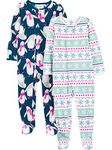 Simple Joys by Carter's Girls' 2-Pack Loose-Fit Fleece Footed Pajamas, Fair Isle/Penguin, 12 Months