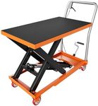 Hydraulic Lift Table Cart, 330lbs Capacity 28.5" Lifting Height, Manual Single Scissor Lift Table with Locking Wheels and Non-Slip Pad, Hydraulic Scissor Cart for Material Handling and Transportation