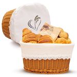 Handmade Wicker Bread Basket for Serving Set – 12 inch Sourdough Bread and Pastries Basket with Removable Liner and Cover Bread Storage Container and Fruit Basket (Large Rattan Basket)