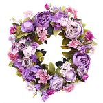 Yeenee Door Wreath, Artificial Flowers Peony Wreath - Four Seasons Front Door Decor with Peony and Green Leaves, for Front Door Living Room Wall Garden Wedding Festival Decor 1 Pcs (40cm, Purple)