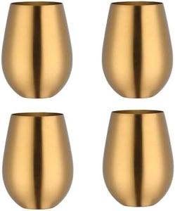 Keiwhsly Stemless 17 OZ Tumbler Wine Glasses Set of 4, 304 Stainless Steel Cups for Home Restaurants Bars Outdoor, Gift Essentials and Dishwasher safe(Gold)