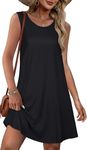 Womens Casual Tank Dresses for Summer Flowy Plus Sleeveless Mini Pocket Sun Dress(Solid Black,3XL)