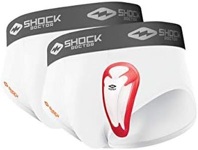 ‎Shock Doctor Youth 2-Pack Briefs Underwear with BioFlex Cup Included. For Boys/Kids. Core Protective for all Sports. White