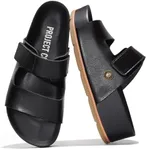 Project Cloud Genuine Leather Platform Sandals Women Footwear - Memory Foam Insole Comfortable Beach Summer Wedges - Non Slip & Lightweight Wedge Sandals for Women 2025 (Prime,BLK,6)
