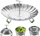 Steamer Basket, Veggie Steamer Basket for Cooking Stainless Steel Folding Vegetable Steamer Insert with Extending Removable Center Handle Expandable to Fit Various Size Pot(6.4" to 10")