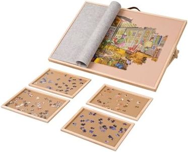LAVIEVERT Adjustable Jigsaw Puzzle Board with 4 Sorting Trays & Cover, 6-Tilting-Angle Puzzle Easel with PU Handle for Adults, Portable Wooden Puzzle Table with Non-Slip Surface for Up to 1500 Pieces