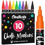 Fine Tip Chalk Pens - Pack of 10 colour markers - Use on Chalkboard, Whiteboard, Window, Blackboard - 3mm Reversible nib