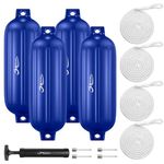 OBAKL Boat Fenders 4 Pack 8.5 x 27 Inches Ribbed Twin Eyes Boat Fenders Bumpers for Docking, Comes with Ropes and Pump to inflate(Blue)