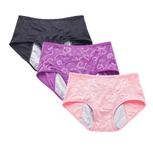 YOYI FASHION Women Menstrual Period Briefs Jacquard Easy Clean Panties 3 Pack Size 12, Dark,Rouge,Purple