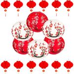 26Pack Chinese Japanese Paper Lanterns Red Cherry Blossom Hanging Paper Lantern Decoration, 30cm 20cm Hanging Lanterns for Asian Birthday Hibachi Wedding Baby Shower Party Lunar New Year Decor