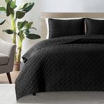 KASYLAN Quilt Set 3 Pieces - Ultra Soft Quilted Coverlet Bedspread - Lightweight Microfiber Classic Weave Stitch Bedspreads for All Season - Black Bedspreads King Size