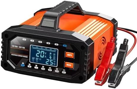 20A Smart Battery Charger Maintainer 12V/24V, 6-Level Adjustable Current, 5A Boost Mode, Float Charge for LiFePO4, Lead-Acid, AGM, Deep Cycle & Marine Batteries（Black-Orange）