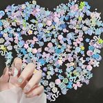 3D Nail Charms, 300 Pcs Cute Aurora Butterfly Bear Bow Heart Flower Nail Art Charms Clear Pink Blue Nail Rhinestones Gems Nail Pearls for Women Girls Nail Art Design DIY Crafting (Multi-colored B)