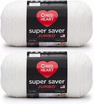 Red Heart Super Saver Jumbo White Yarn - 2 Pack of 396g/14oz - Acrylic - 4 Medium (Worsted) - 744 Yards - Knitting/Crochet