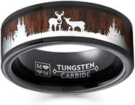 Metal Masters Co. Black Tungsten Hunting Ring Wedding Band Wood Inlay Deer Stag Silhouette 10.5