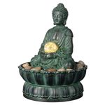 Haobos Indoor Tabletop Fountain Exquisite Sitting Buddha Fountains Meditation Desk Water Fountain Decorative Zen Fountain w/ Glass Rolling Ball/LED/Stone Office and Home Decor 9.4" (21127A)