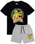 Teenage Mutant Ninja Turtles Mens Pyjamas | Michelangelo Warrior Character Pizza Black T-Shirt Grey Shorts Pjs | TMNT Merchandise