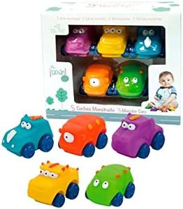 Tachan - Set of 5 soft rubber cars in two colours, blue, orange, purple, yellow and green, Wheels on any surface, easy and secure Grip