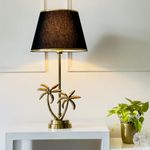 CasaGold Palm Tree Antique Brass Gold Metal Table Lamp I Bedside Lamp/Traditional Table Lamps/lamp for Living Room/Black & Golden Tapered Drum Shade/Lamps for Home Decor