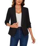 MINTLIMIT Open Front Blazers for Women Hook Closure Lined Suit Classic Jacket Long Sleeve (Black XXL)