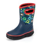 FUNCOO PLUS Kids Neoprene Rubber Wellies for Boys Girls, Mud Wellies Color Dinosaur Booties Thermal Wellington Wellies Rain Snow Boot, Soft Lined for Outdoors, Walking, Files, School Size 12 UK Child