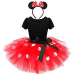 Lito Angels Minnie Fancy Dress Up Costume with Mouse Ears Bowknot Hair Hoop for Baby Girls, Halloween Birthday Party Polka Dot Tutu Skirt, Age 18-24 Months, Red