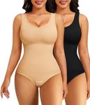 Nebility 2 Piece Shapewear Bodysuit for Women Tummy Control Slim Fit Sleeveless Round Neck Body Suit(Black/Beige 2pk,3X-Large-4X-Large)