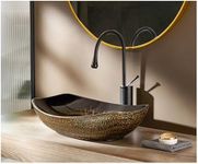 MEJE 56.5 x 40.3 cm Above Counter Bathroom Sink, Porcelain Ceramic Vessel Vanity Sink, Art Basin Vintage Gold