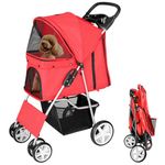 Display4top Pet Travel Stroller Dog Cat Pushchair Pram Jogger Buggy with 4 Wheels (Red)