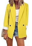 WIWIQS Women's Work Office Lightweight Jackets Long Sleeve Oversized Lapel Outerwear Cardigan Plus Size Lapel Blazer Yellow L