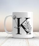 GIFT BOX Ceramic Alphabet K Printed Coffee Mug/Cup for Gift (White) 325 ML