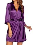 Ekouaer Robes for Women Bridal Party Silk Kimono Short Silky Bathrobe Sexy Sleepwear 3/4 Sleeve Satin Robe