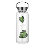 Glass Water Bottle 1 Liter Wide Mouth with Handle Neoprene Sleeve Leakproof Stainless Steel Lid