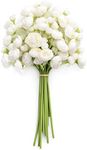 Ling's Moment Ranunculus Artificial Flower, Faux Silk Mini Ranunculus Flowers for DIY Bouquet, Bulk Fake Wedding Filler Flowers for Centerpieces Arrangements Bridal Shower Decorations, Ivory White