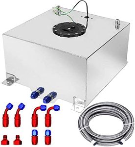 10 Gallon Fuel Cell 40L Universal Gas Tank with Level Sender & 6AN 12FT Fuel Line Kit,Aluminum Polished Racing Street Drift Strip Fuel Tank with Quick Release Fuel Cap,Silver