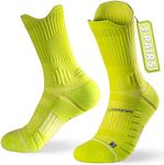 Rahhint Coolmax 3 Pack Compression Running Socks Men Women Anti Blister Socks Walking Socks with TAB Design, Compression Zone, Venting Mesh Network and Arch Support，Bright green 5-8