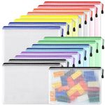 EOOUT USA 16pcs Plastic Mesh Zip Document Pouches File Folders with A4 Size Paper, Office Supplies, Travel Storage Bags,8 Colors (16)