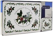 Pimpernel The Holly and The Ivy Set of 6 Placemats and Set of 6 Coasters, Wood with cork backing, 30.5 x 23cm & 10.5 x 10.5cm